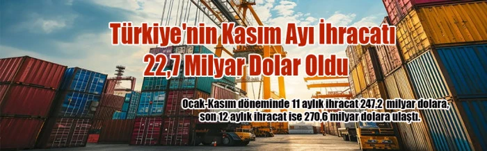 Türkiye'nin Kasım Ayı İhracatı 22,7 Milyar Dolar Oldu